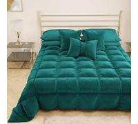 PETTI Artigiani Italiani - Edredón de Suave y cálido Terciopelo 350 g/m², edredón de Matrimonio, Reversible, Colcha matrimonial: 260 x 270 cm, Color Turquesa, 100% Fabricado en Italia