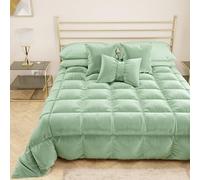 PETTI Artigiani Italiani - Edredón de Suave y cálido Terciopelo de 350 g/m², edredón de una Plaza y Media, Reversible, edredón de Plaza y Media: 220 x 260 cm, Salvia, 100% Fabricado en Italia