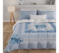PETTI Artigiani Italiani - Edredón de una Plaza y Media de Invierno, edredón de una Plaza y Media, Colcha Reversible Monocolor e impresión Digital con Lazo Celeste, Fabricado en Italia