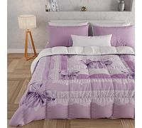 PETTI Artigiani Italiani - Edredón Individual de Invierno, edredón Individual, Colcha Reversible Monocolor e impresión Digital Lazo Lila, Fabricado en Italia