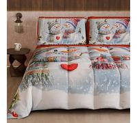 PETTI ARTIGIANI ITALIANI - Edredón navideño tamaño Queen de Invierno, edredón navideño tamaño Queen, edredón de Doble Cara con Estampado Digital de Navidad 7 en Color Liso