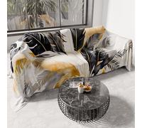 PETTI ARTIGIANI ITALIANI - Funda de sofá de Microfibra, 400 x 270 cm, Estampado de Palmeras Negras | Multiusos para sofás, colchas y manteles | Funda Protectora Lavable