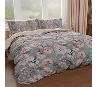 PETTI Artigiani Italiani - Funda nórdica de Matrimonio de 250 x 200 cm, Funda nórdica de Microfibra con impresión Digital + 2 Fundas de Almohada de 50 x 80 cm - Made in Italy - Floral 17 Gris