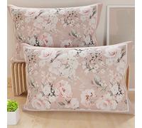 PETTI Artigiani Italiani - Juego de 2 Fundas de Almohada de 50 x 80 cm, Fundas de Almohada de Microfibra hipoalergénica, Fabricadas en Italia, Fundas Florales de 17 Color Polvo