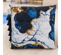 PETTI Artigiani Italiani - Juego de 6 cojines para sillas de cocina, efecto mármol azul, 40 x 40 cm, fundas cuadradas para comedor de microfibra con impresión digital y lazos, 100% fabricado en Italia