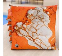 PETTI Artigiani Italiani - Juego de 6 Cojines para sillas de Cocina, Efecto mármol Naranja, 40 x 40 cm, Fundas cuadradas para Comedor de Microfibra con impresión Digital y Lazos, 100% Fabricado en