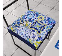 PETTI ARTIGIANI ITALIANI - Juego de 6 Cojines para Sillas de Comedor con Elástico, Fundas Silla Comedor y Cocina, Microfibra, 40x40 cm, Diseño Vietri Azul, Hecho con Amor y Pasión en Italia