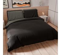 PETTI Artigiani Italiani - Juego de Funda nórdica de una Plaza y Media de 200 x 200 cm (2 Fundas de Almohada de 75 x 50 cm Incluidas), Funda nórdica Suave Microfibra Color Gris Oscuro - Negro