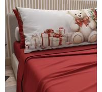 PETTI ARTIGIANI ITALIANI - Juego de Sábanas de Algodón con Fundas de Almohada de Navidad, 1 Plaza, Osito 01 Burdeos, Completo Cama Individual, 100% Made in Italy