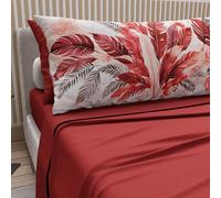 PETTI ARTIGIANI ITALIANI - Juego de Sábanas de Algodón para Cama de 1,5 Plazas con Fundas de Almohada y Sábana Bajera 120x200, Diseño Palma Rojo, 100% Fabricado en Italia