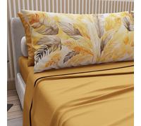 PETTI ARTIGIANI ITALIANI - Juego de Sábanas de Algodón para Cama de 1,5 Plazas con Fundas de Almohada y Sábana Bajera 120x200, Diseño Palma Amarillo, 100% Fabricado en Italia
