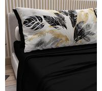 PETTI ARTIGIANI ITALIANI - Juego de Sábanas de Algodón para Cama Doble con Fundas de Almohada y Sábana Bajera 160x200, Diseño Palma Negro, 100% Fabricado en Italia