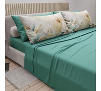 PETTI ARTIGIANI ITALIANI - Juego de Sabanas de Algodon para Cama Doble con Fundas de Almohada y Sábana Bajera 160x200, Diseño Floral 154 Petróleo, 100% Fabricado en Italia