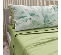 PETTI ARTIGIANI ITALIANI - Juego de Sábanas de Algodón para Cama Doble con Fundas de Almohada y Sábana Bajera 160x200, Diseño Palma Salvia, 100% Fabricado en Italia