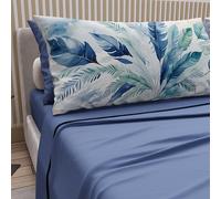 PETTI ARTIGIANI ITALIANI - Juego de Sábanas de Algodón para Cama Doble con Fundas de Almohada y Sábana Bajera 160x200, Diseño Palma Azul, 100% Fabricado en Italia