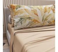 PETTI ARTIGIANI ITALIANI - Juego de Sábanas de Algodón para Cama Doble con Fundas de Almohada y Sábana Bajera 160x200, Diseño Palma Beige Oliva, 100% Fabricado en Italia