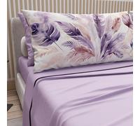 PETTI ARTIGIANI ITALIANI - Juego de Sábanas de Algodón para Cama Doble Maxi con Fundas de Almohada y Sábana Bajera 180x200, Diseño Palma Lila, 100% Fabricado en Italia