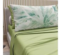 PETTI ARTIGIANI ITALIANI - Juego de Sábanas de Algodón para Cama Doble Maxi con Fundas de Almohada y Sábana Bajera 180x200, Diseño Palma Salvia, 100% Fabricado en Italia