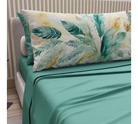 PETTI ARTIGIANI ITALIANI - Juego de Sábanas de Algodón para Cama Individual con Fundas de Almohada y Sábana Bajera 90x200, Diseño Palma Petróleo, 100% Fabricado en Italia