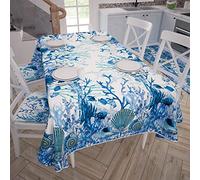 PETTI ARTIGIANI ITALIANI - Mantel Antimanchas, Mantel Rectangular, Mantel de Mesa, Mantel Estampado, Coral Azul, 100% Made in Italy