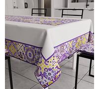 PETTI Artigiani Italiani - Mantel Antimanchas, Rectangular, para Mesa de Cocina, diseño geométrico Vietri Violeta, para 6 plazas (140 x 180 cm), 100% Fabricado en Italia
