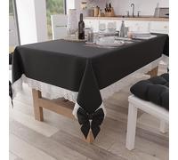 PETTI ARTIGIANI ITALIANI - Mantel Mesa Rectangular de Tela con Encaje de Saint-Gall, Manteles de Algodón para 12 Personas, 140x240 cm, Negro, Accesorios de Cocina 100%