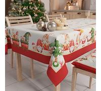 PETTI ARTIGIANI ITALIANI - Mantel navideño Antimanchas Cuadrado con diseño de gnomo para 4 Personas (140 x 140 cm) 100% Fabricado en Italia
