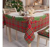 PETTI ARTIGIANI ITALIANI - Mantel navideño Antimanchas Cuadrado con diseño de Lazo de tartán, 4 manteles Individuales (140 x 140 cm), 100% Fabricado en Italia.