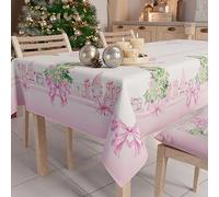 PETTI ARTIGIANI ITALIANI - Mantel Navideño Antimanchas para Mesa, 100%, Gnomo Rosa, X4 Asientos (140x140 cm)