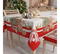PETTI ARTIGIANI ITALIANI - Mantel Navideño Antimanchas Rectangular Diseño Osito de Peluche para Cocina, 140x300 cm, 100%