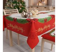 PETTI ARTIGIANI ITALIANI - Mantel Navideño Antimanchas Rectangular para Cocina con Lazo Rojo, 140x300 cm. 100%