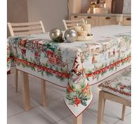 PETTI ARTIGIANI ITALIANI - Mantel Navideño Antimanchas Rectangular para Cocina, Diseño de Santa Claus, 18 Plazas (140x360 cm), 100%