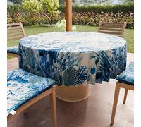 PETTI ARTIGIANI ITALIANI - Mantel Redondo Antimanchas de Microfibra (Diámetro Ø 180 cm), Manteles para Mesa Redonda, Diseño Coral Azul, 100%