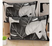 PETTI Artigiani Italiani - Par de Fundas de Almohada 40x145 cm, Pareja de Funda de Cojín Hojas Negro, 100% Microfibra Hipoalergénica, Paquete de 2, Made in Italy