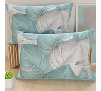 PETTI Artigiani Italiani - Par de Fundas de Almohada 40x80 cm, Pareja de Funda de Cojín Hojas Celeste, 100% Microfibra Hipoalergénica, Paquete de 2, Made in Italy