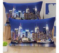 PETTI Artigiani Italiani - Par de Fundas de Almohada 40x80 cm, Pareja de Funda de Cojín New York Azul, 100% Microfibra Hipoalergénica, Paquete de 2, Made in Italy