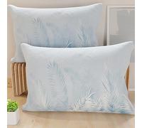 PETTI Artigiani Italiani - Par de Fundas de Almohada 50x70 cm, Pareja de Funda de Cojín Hojas Celeste, 100% Microfibra Hipoalergénica, Paquete de 2, Made in Italy