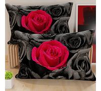 PETTI Artigiani Italiani - Par de Fundas de Almohada 50x70 cm, Pareja de Funda de Cojín Rose Negro, 100% Microfibra Hipoalergénica, Paquete de 2, Made in Italy