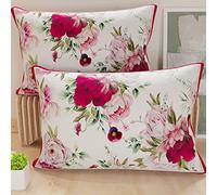 PETTI Artigiani Italiani - Par de Fundas de Almohada 50x80 cm, Pareja de Funda de Cojín Floral Blanco Burdeos, 100% Microfibra Hipoalergénica, Paquete de 2, Made in Italy