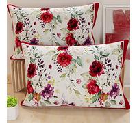 PETTI Artigiani Italiani - Juego de 2 Fundas de Almohada de 50 x 80 cm, Fundas de Almohada de Microfibra hipoalergénica, Fabricadas en Italia, Fundas Florales Rojas