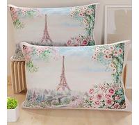 PETTI Artigiani Italiani - Par de Fundas de Almohada 50x80 cm, Pareja de Funda de Cojín Paris Rosa, 100% Microfibra Hipoalergénica, Paquete de 2, Made in Italy