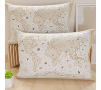 PETTI Artigiani Italiani - Par de Fundas de Almohada 80x40 cm, Pareja de Funda de Cojín Mapa del Mundo 01, 100% Microfibra Hipoalergénica, Paquete de 2, Made in Italy