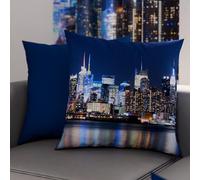 PETTI Artigiani Italiani - Par de Fundas de Almohada 80x80 cm, Pareja de Funda de Cojín New York Azul, 100% Microfibra Hipoalergénica, Paquete de 2, Made in Italy