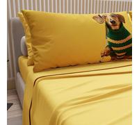 PETTI ARTIGIANI ITALIANI - Sábanas con Estampado de Animales (Perros) en algodón con Fundas de Almohada Estampado Digital, Juego de sábanas Dobles, Color Amarillo, tamaño Queen, 100%