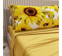 PETTI ARTIGIANI ITALIANI - Sábanas de algodón con Fundas de Almohada con Estampado Digital, Juego de sábanas para Cama Doble, Girasol, 100%