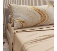 PETTI Artigiani Italiani - Sábanas de algodón con Fundas de Almohada con impresión Digital, sábana de una Plaza y Media Francesa, Juego de Cama con Estampado de mármol Beige, 100% Fabricado en Italia