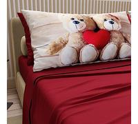 PETTI Artigiani Italiani - Sábanas de algodón con fundas de almohada con impresión digital, una plaza y media francesa, juego de sábana encimera y bajera con esquinas, color burdeos, 100% fabricado en