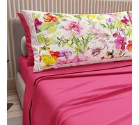 PETTI Artigiani Italiani - Sábanas de algodón con fundas de almohada con impresión digital, una plaza y media francesa, juego de sábana encimera y bajera con esquinas, fucsia, 100% fabricado en Italia