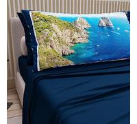 PETTI Artigiani Italiani - Sábanas de algodón con Fundas de Almohada con impresión Digital, una Plaza y Media Francesa, Juego de sábana encimera y Bajera con Esquinas, Azul Noche, 100% Made in Italy