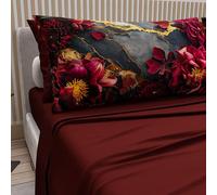 Petti Artigiani Italiani - Sábanas de algodón con Fundas de Almohada con impresión Digital, una Plaza y Media Francesa, Juego de sábana encimera y Bajera con Esquinas, Floral 06 16 Burdeos, 100% Made